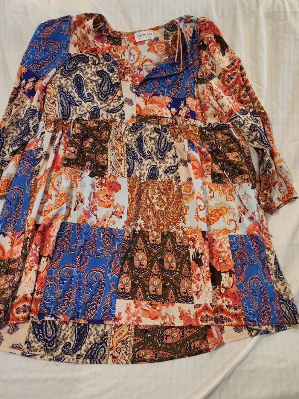 First Love by Lovelyn Paisley Patchwork Babydoll Tunic Dress Large EUC
